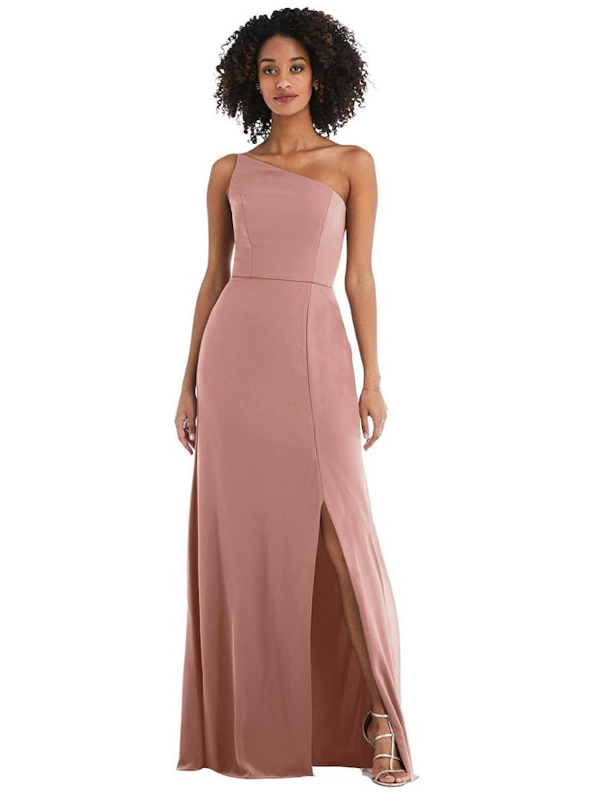 Skinny One-Shoulder Trumpet Gown with Front Slit: image 1