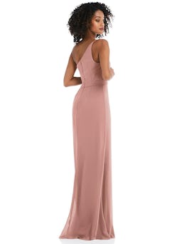Skinny One-Shoulder Trumpet Gown with Front Slit: additional image