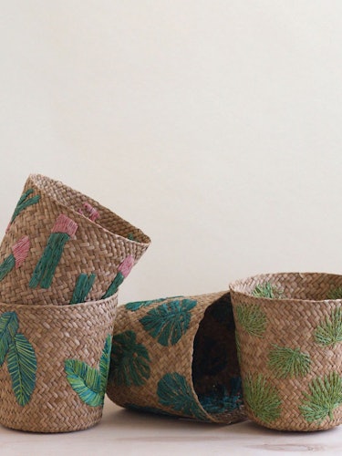 Banana Leaf Embroidery Soft Woven Basket - Plant Baskets: image 1