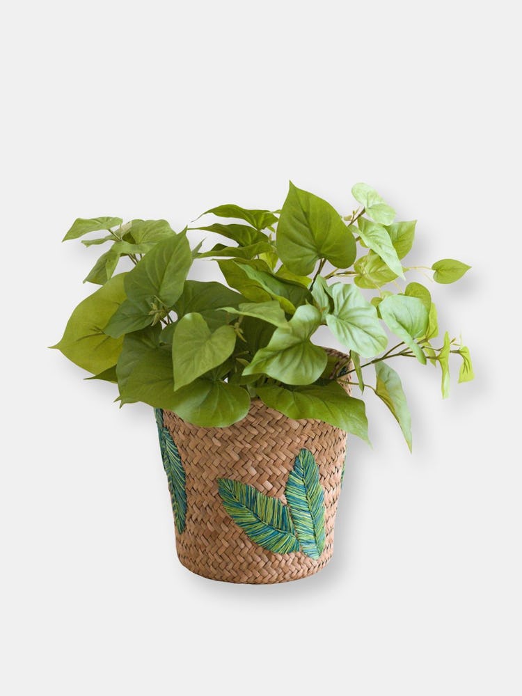 Banana Leaf Embroidery Soft Woven Basket - Plant Baskets: additional image