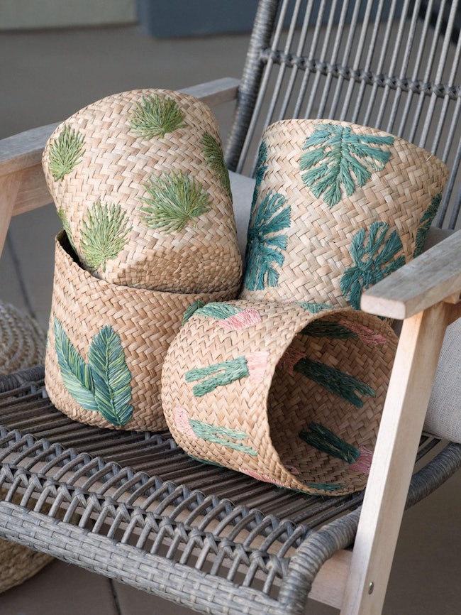 Banana Leaf Embroidery Soft Woven Basket - Plant Baskets: additional image