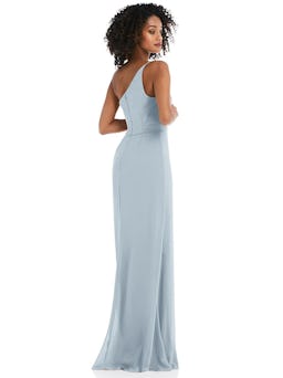 Skinny One-Shoulder Trumpet Gown with Front Slit: additional image