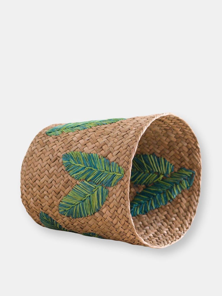 Banana Leaf Embroidery Soft Woven Basket - Plant Baskets: additional image