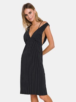 Pinstripe Dress with Straps Detail: additional image