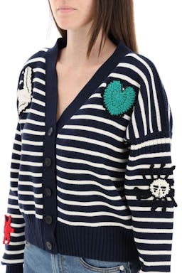 Alexander Mcqueen Striped Cardigan With Crochet Embroidery: image 1