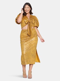 Cheetah Foil Wrap Top and Midi Skirt Set: additional image
