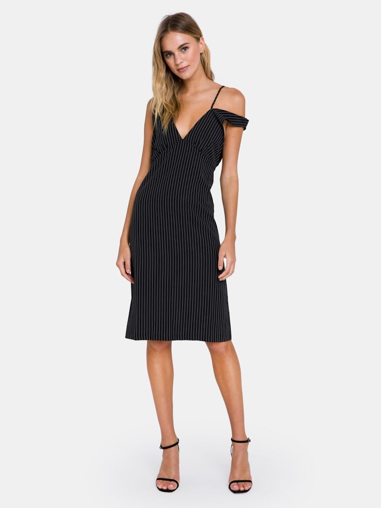 Pinstripe Dress with Straps Detail: additional image