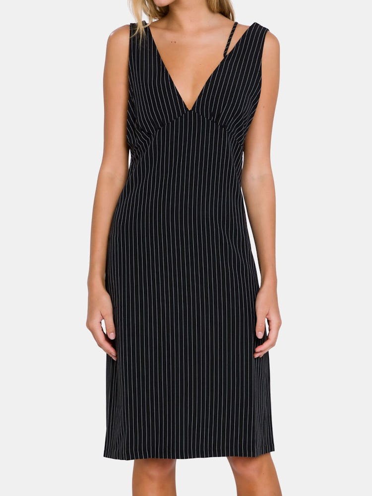 Pinstripe Dress with Straps Detail: image 1