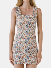Multi Floral Mini Dress with Ruffled Straps: image 1