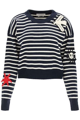 Alexander Mcqueen Striped Sweater With Crochet Embroidery: image 1