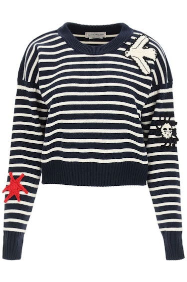 Alexander Mcqueen Striped Sweater With Crochet Embroidery: image 1