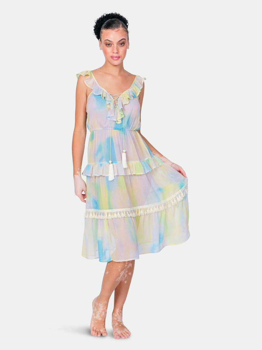 Tiered Lolly Cover Up Dress with Lace Up Front: image 1