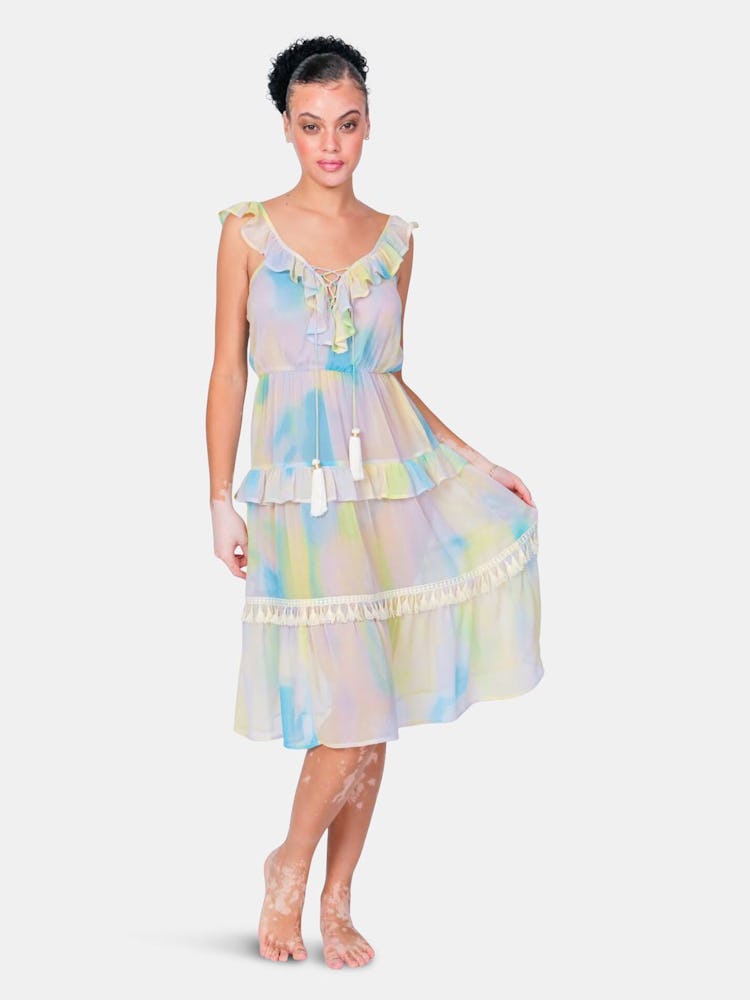 Tiered Lolly Cover Up Dress with Lace Up Front: image 1