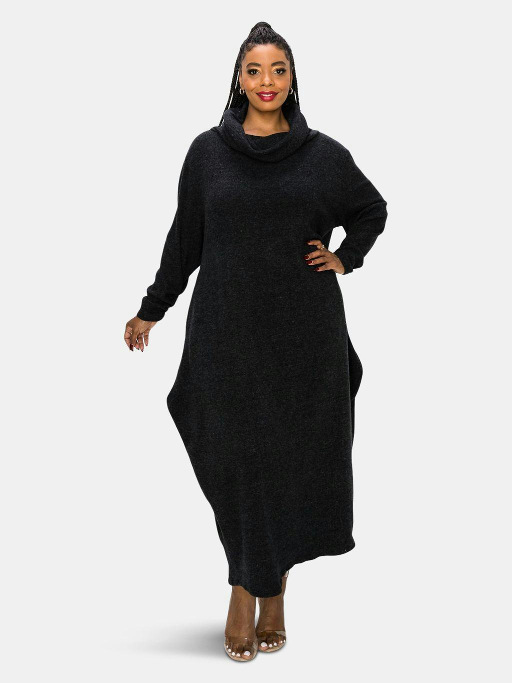 Neck Cowl Sweater Rib Dress: image 1