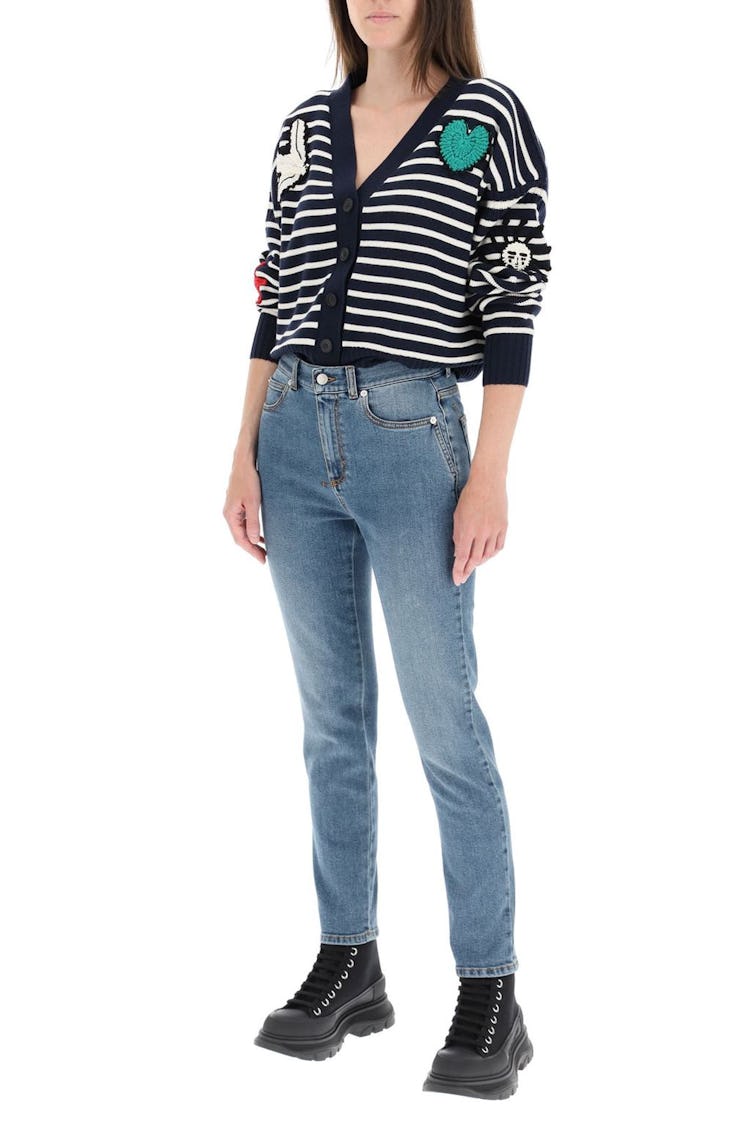 Alexander Mcqueen Striped Cardigan With Crochet Embroidery: additional image