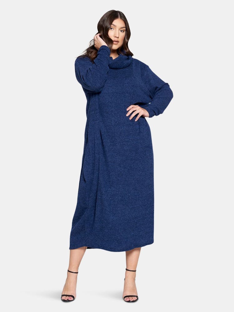 Neck Cowl Sweater Rib Dress: additional image