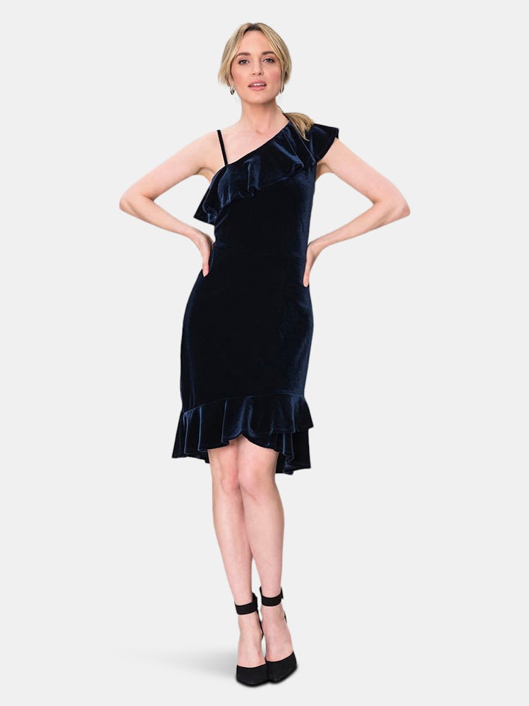 Tereza  Asymmetrical Dress in Midnight Velvet Blue: additional image