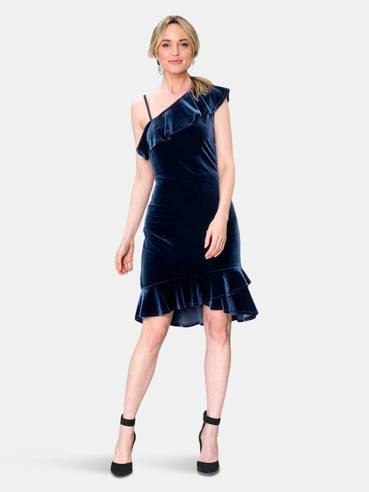 Tereza  Asymmetrical Dress in Midnight Velvet Blue: image 1