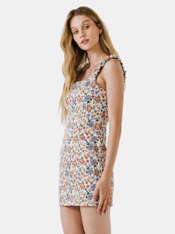 Multi Floral Mini Dress with Ruffled Straps: additional image