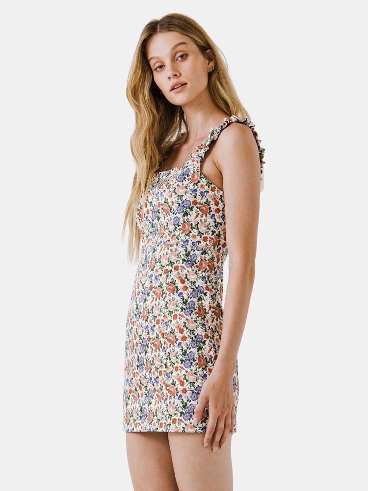 Multi Floral Mini Dress with Ruffled Straps: additional image