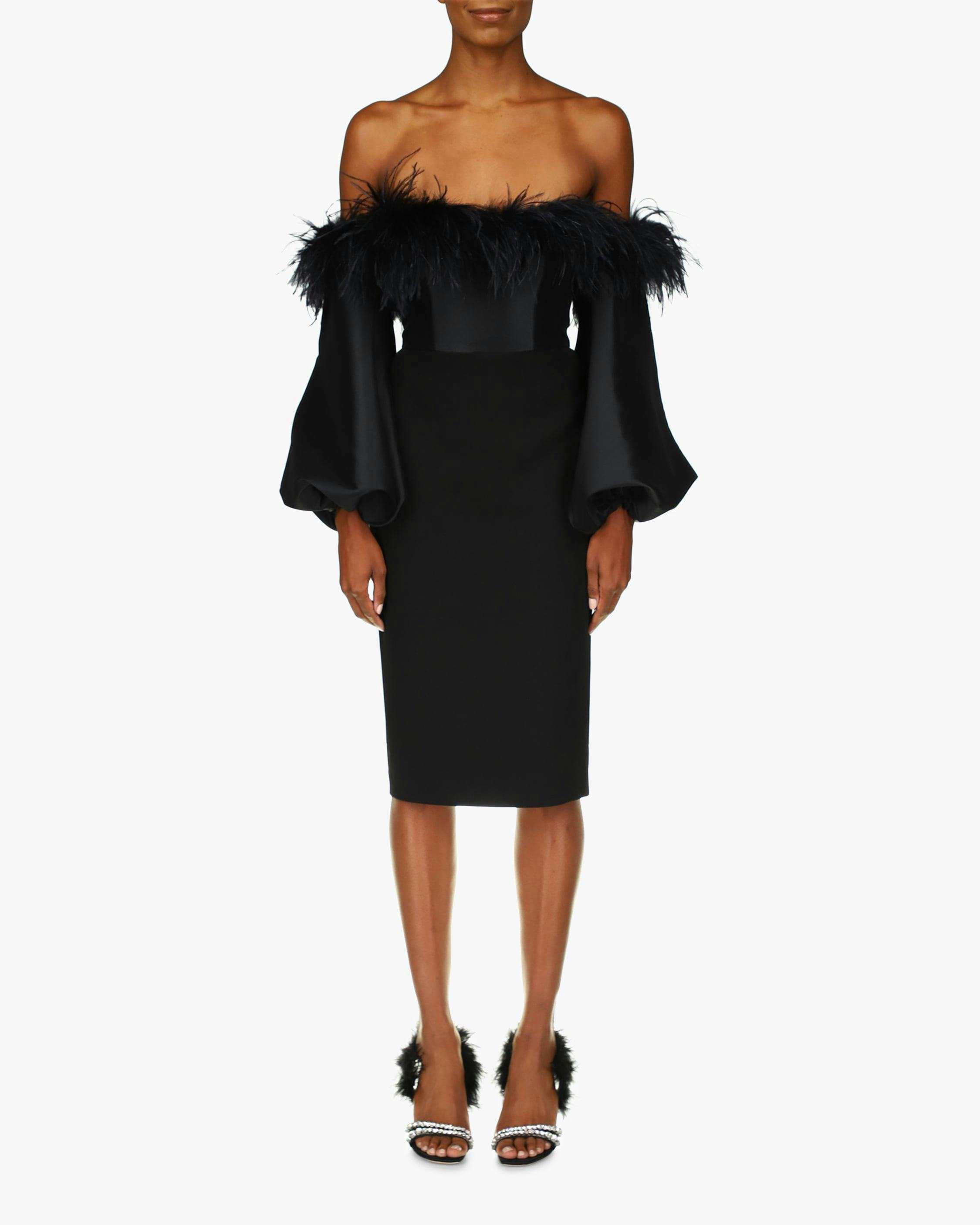 Feather Off-Shoulder Cocktail Dress: image 1