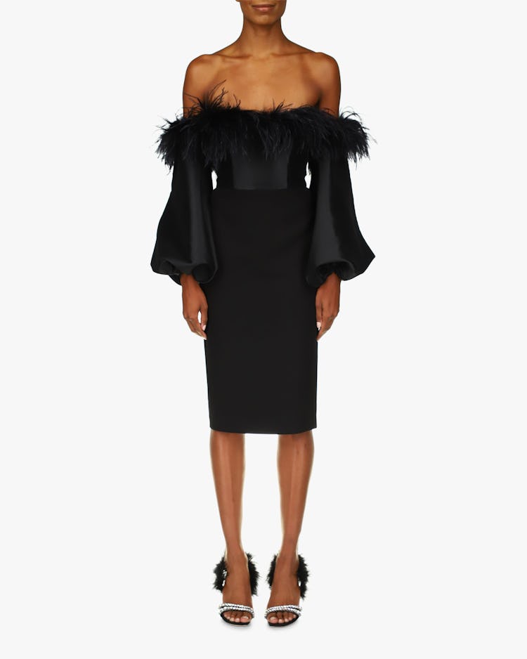 Feather Off-Shoulder Cocktail Dress: image 1