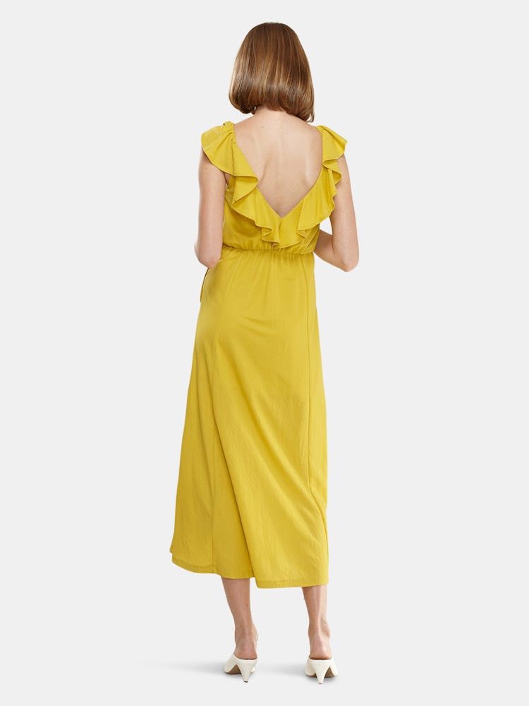 Ruffle Trim Wrapped Maxi Dress in Mustard: additional image