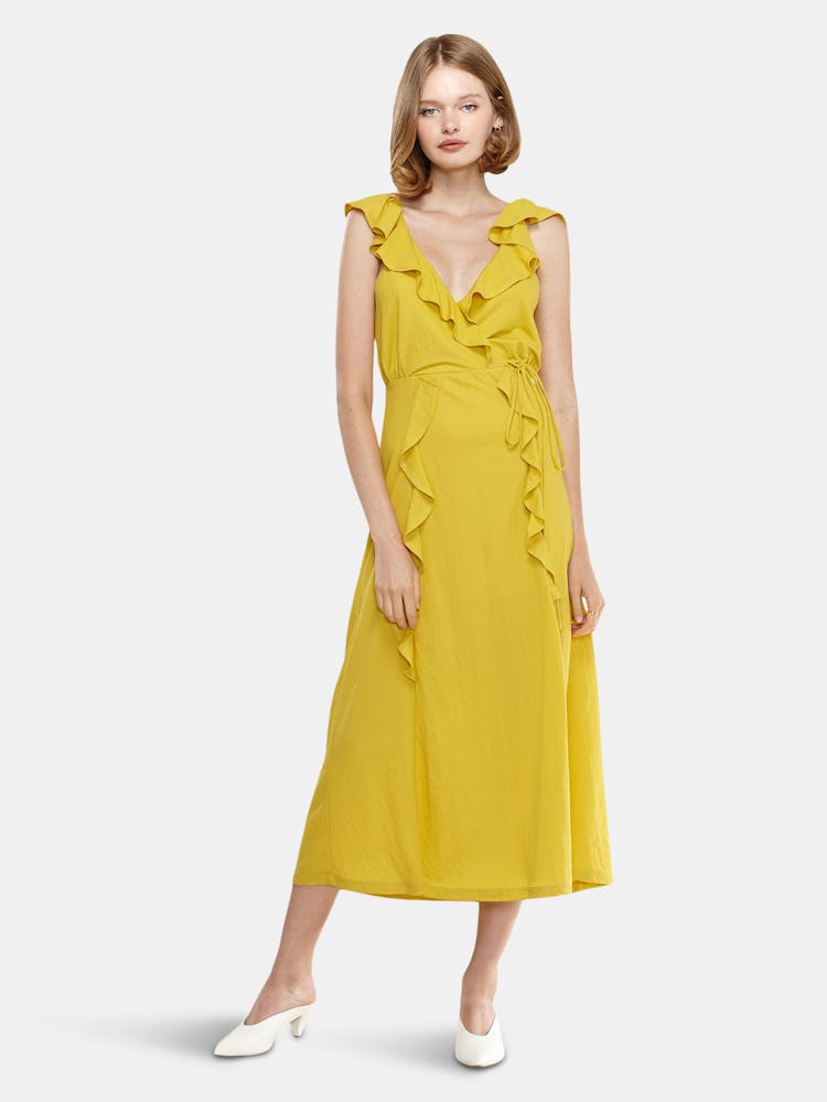 Ruffle Trim Wrapped Maxi Dress in Mustard: image 1
