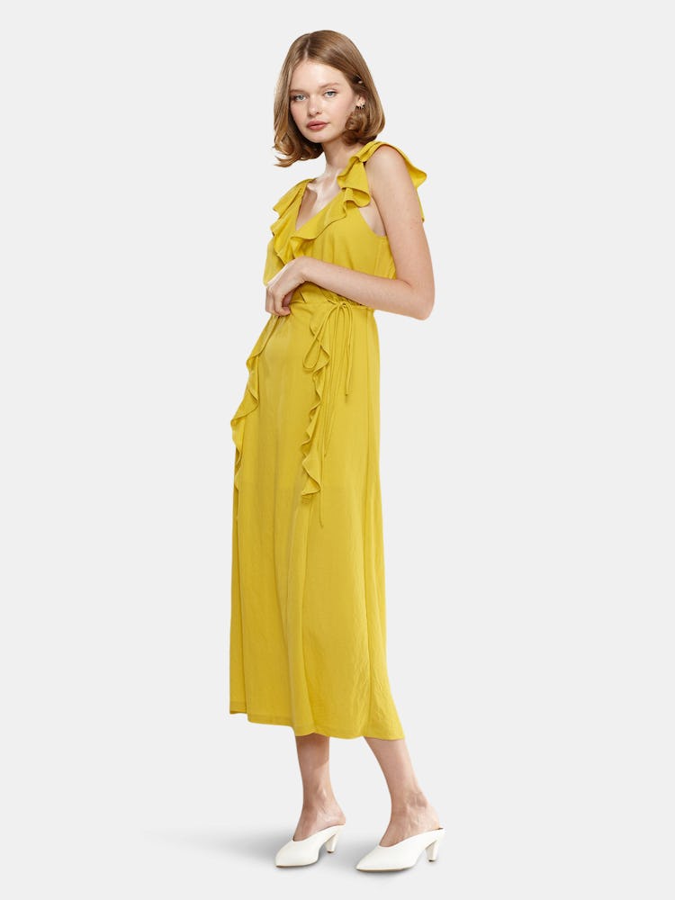 Ruffle Trim Wrapped Maxi Dress in Mustard: additional image