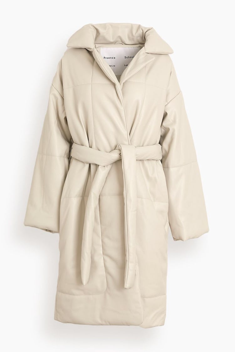 Faux Leather Puffer Coat in Off White: image 1