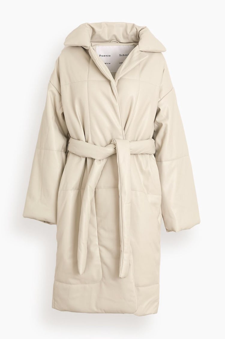 Faux Leather Puffer Coat in Off White: image 1