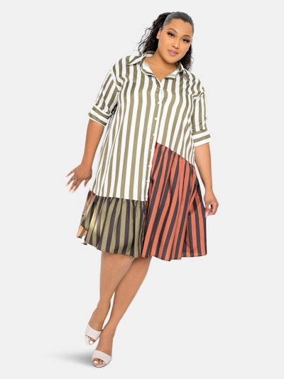 Patchwork Stripe Shirt Dress: image 1