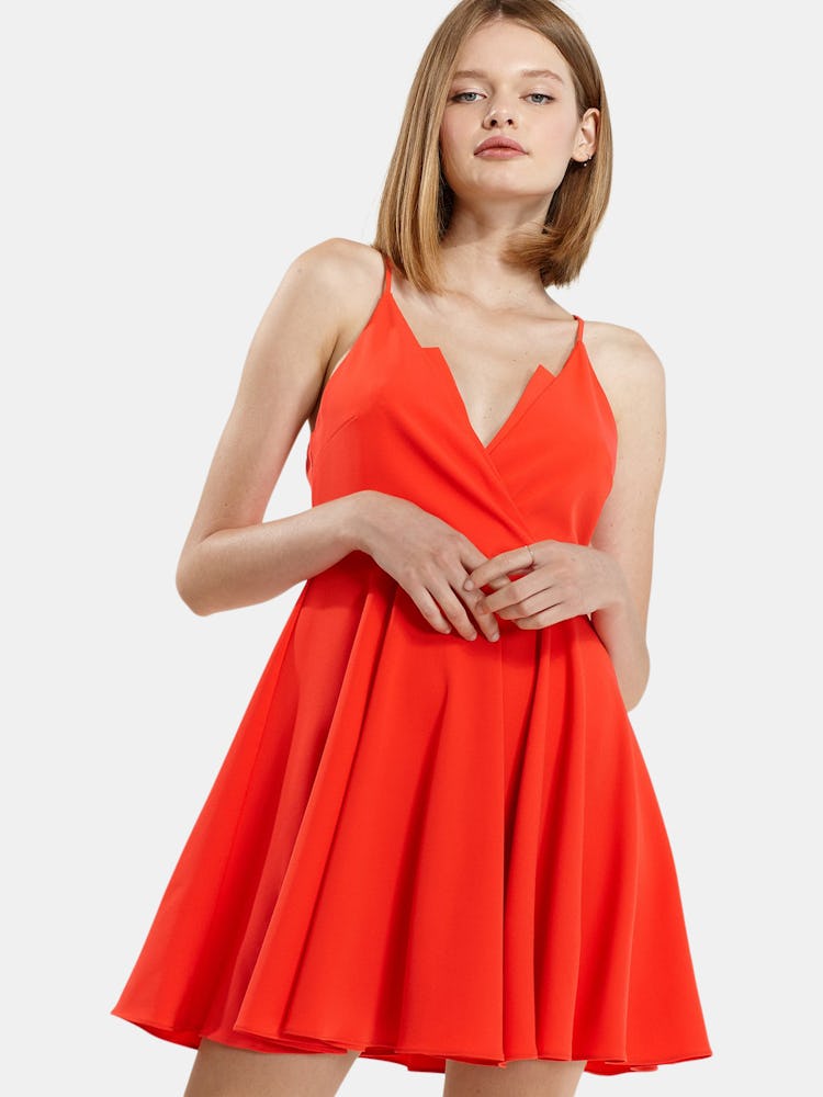 V-neck Spaghetti Strap Cocktail Dress in Poppy Red: image 1