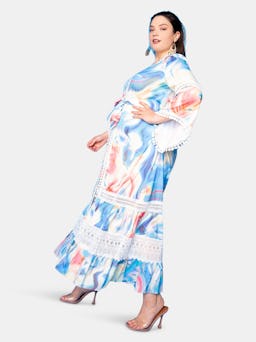 Long Print Dress with Lace Insert: additional image