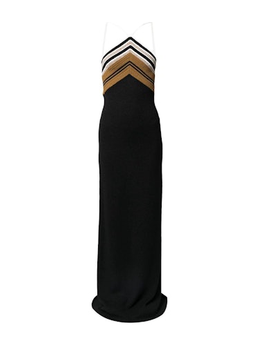 Crimp Knit Halter Striped Dress: image 1