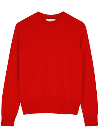 Red fine-knit wool jumper: image 1
