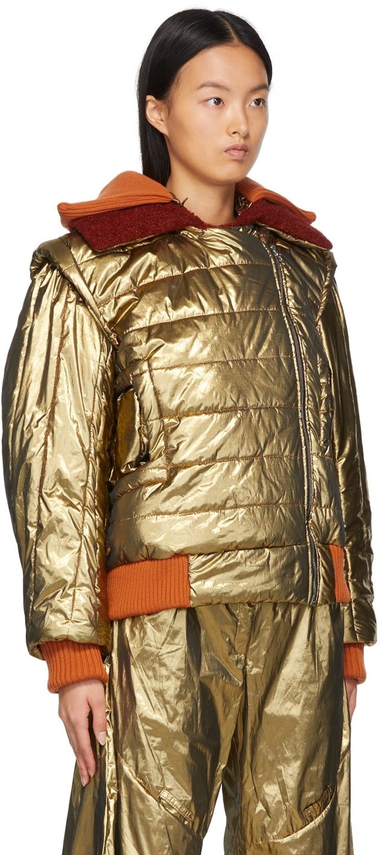 Quilted Metallic Bomber Jacket: image 1