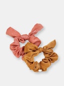 Bella Satin Hair Scrunchie Set In Rust And Coral: image 1
