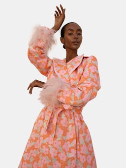 Pink Jacqueline Coat №21 With Detachable Feathers Cuffs: additional image