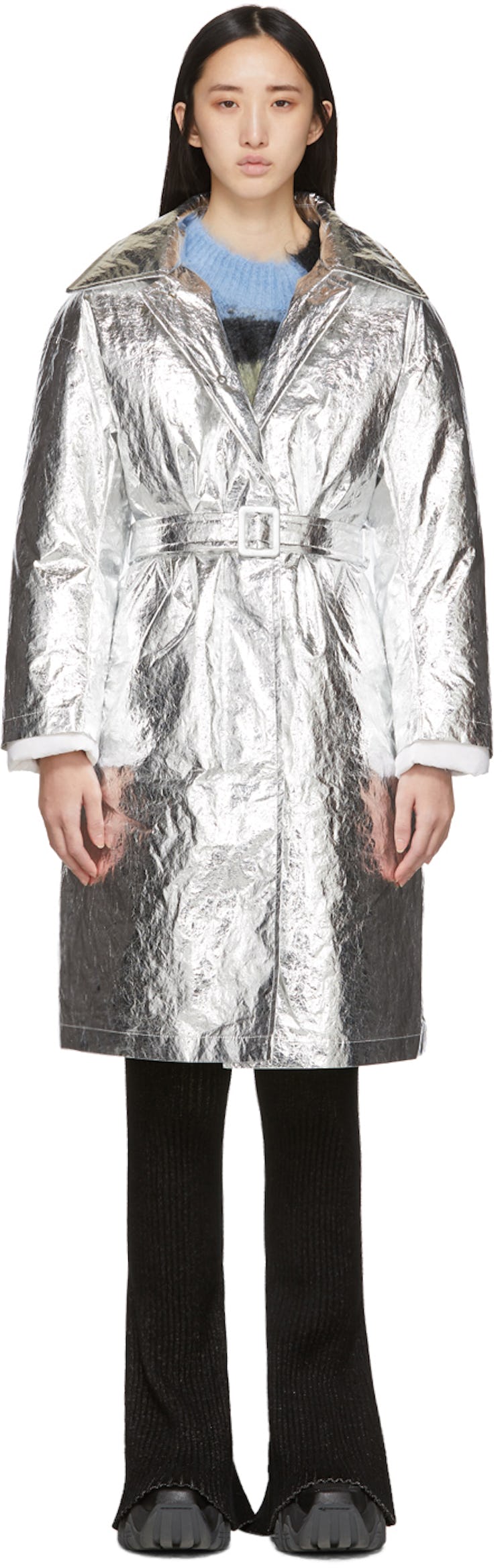 SSENSE Exclusive Silver Woolmark Mac Coat: image 1