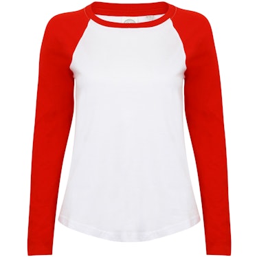 Skinnifit Womens/Ladies Long Sleeve Baseball T-Shirt (White/Red): image 1