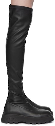 Black Faux-Leather Scrambler Tall Boots: image 1