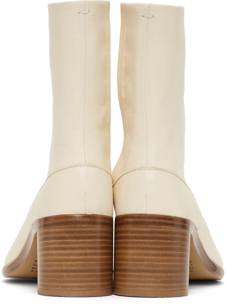 White Mid Heel Tabi Boots: image 1