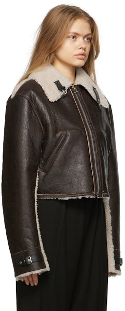 Reversible Brown Shearling Leather Jacket: additional image