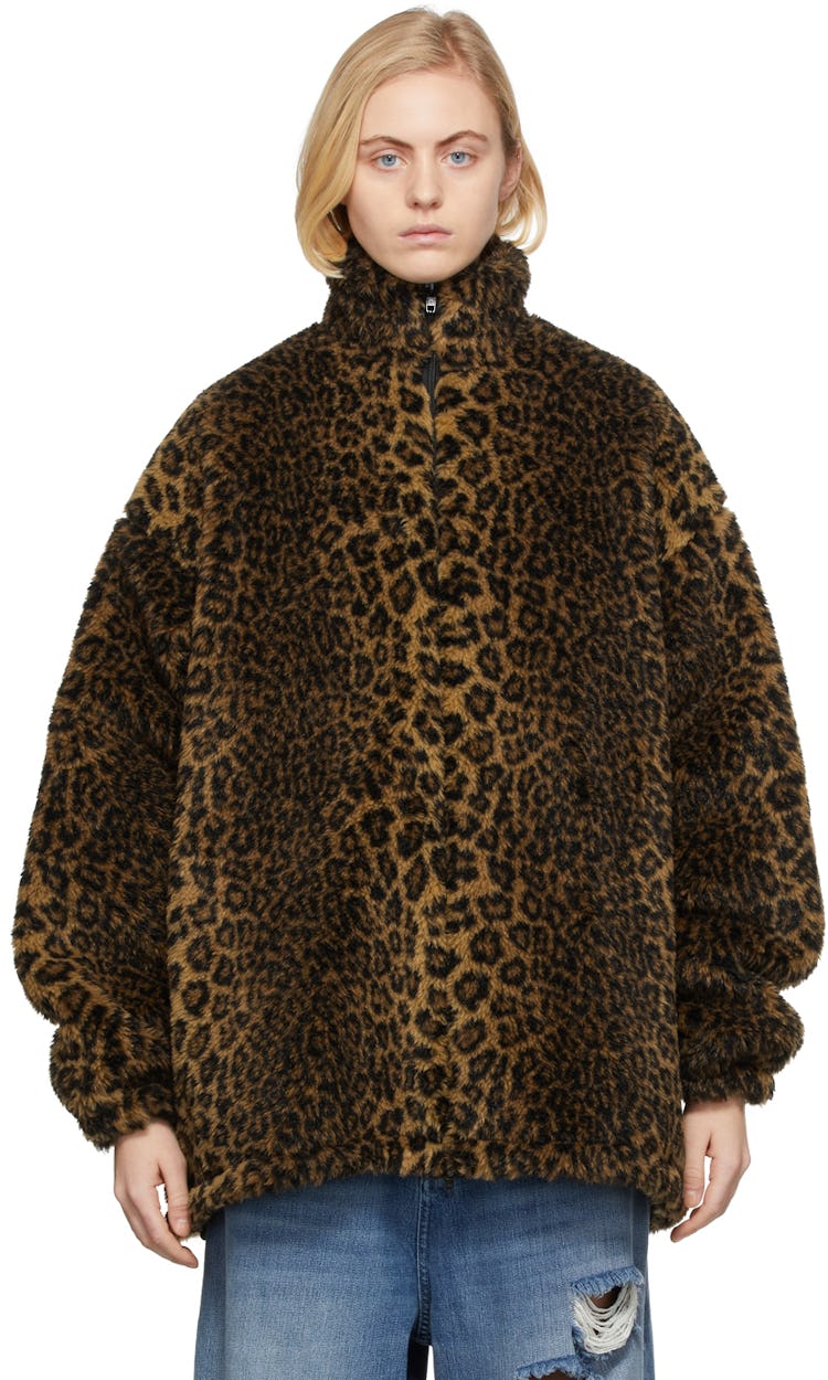 Beige Leopard Zip-Up Jacket: image 1