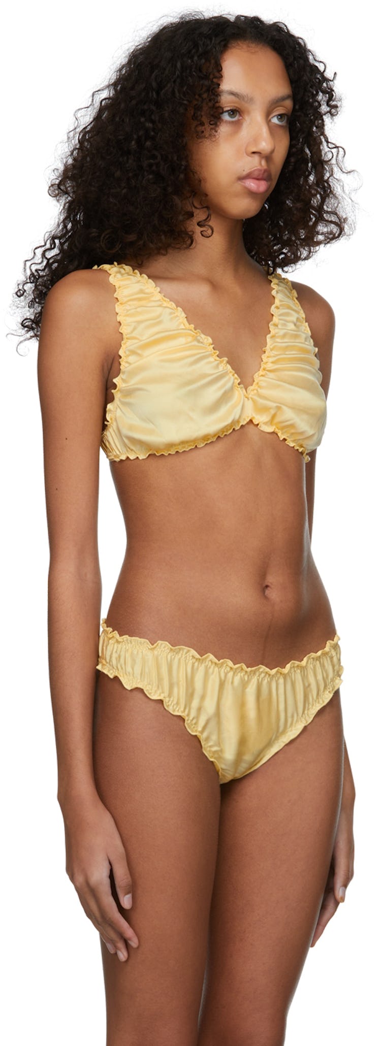 SSENSE Exclusive Yellow Silk Ruched Bra: additional image
