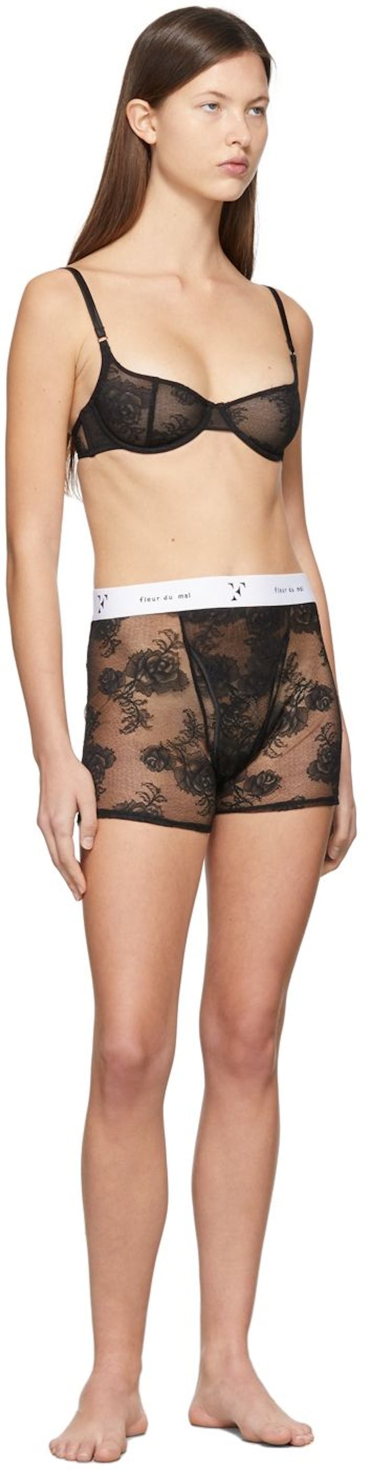 Black Bouquet Lace Boxer Boy Shorts: image 1