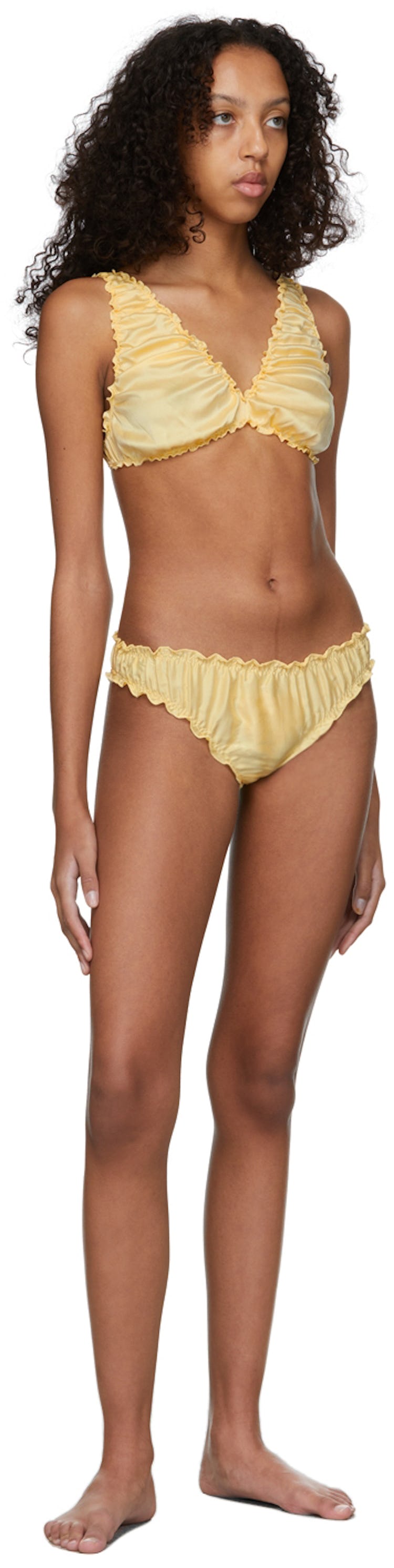 SSENSE Exclusive Yellow Silk Ruched Bra: additional image