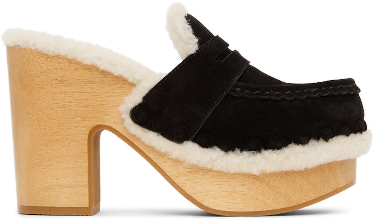 Black Shearling Joy Clogs: image 1