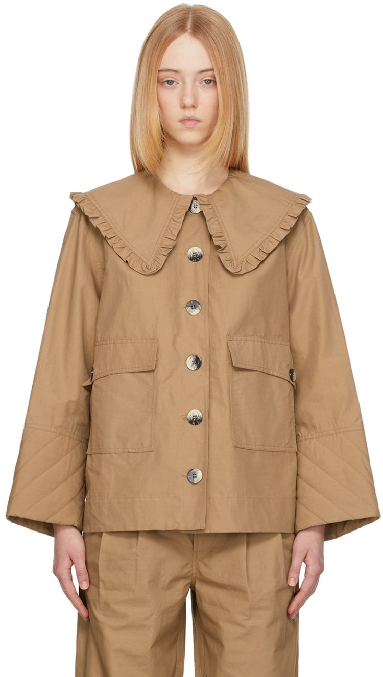 Beige Canvas Puffer Jacket: image 1